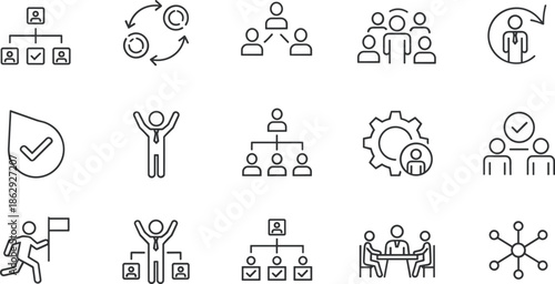 Set of human resources icons including leadership team structure recruitment success management and corporate organization symbols isolated on white background vector,