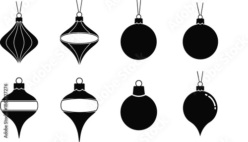 Set of Christmas ball ornaments silhouettes isolated on white background for holiday decoration design elements winter