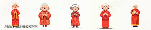 vector of grandmother giving Gong Xi greeting on Chinese New Year