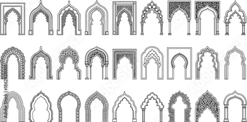 Intricate architectural arches and doorways in various designs and patterns