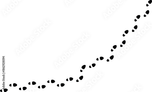 Human footprints tracking path on white background, Shoes trail track vector illustrations, shoe track in black silhouette