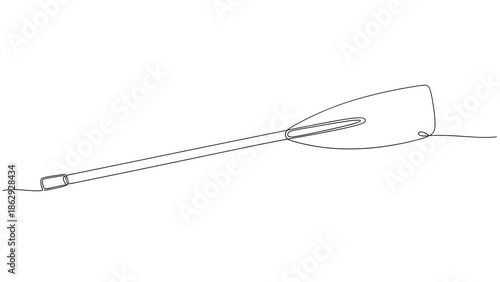 Simple line drawing of a single boat paddle on white background  