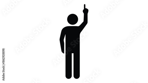 Simple black silhouette of a person raising one hand upwards