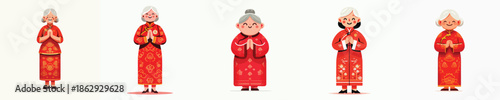 vector of grandmother giving Gong Xi greeting on Chinese New Year