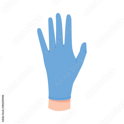Doctor showing hand in latex protective glove with back of palm vector illustration
