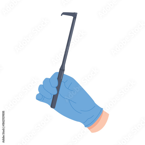 Doctors hand in rubber disposable latex glove holding surgical equipment vector illustration