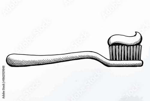 Toothbrush with toothpaste isolated on white background, Vector, illustration