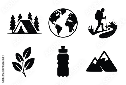 Outdoor adventure essentials isolated on white background, Vector, illustration