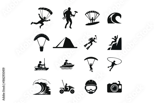 Collection of adventure sports icons isolated on white background, Vector, illustration
