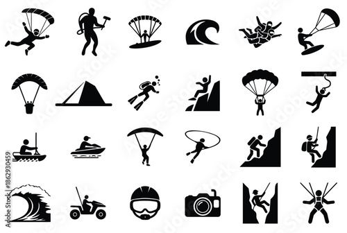 Collection of adventure sports icons isolated on white background, Vector, illustration