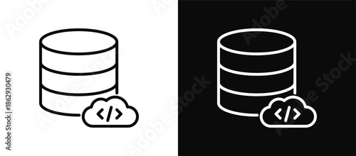 Database icon set black and white