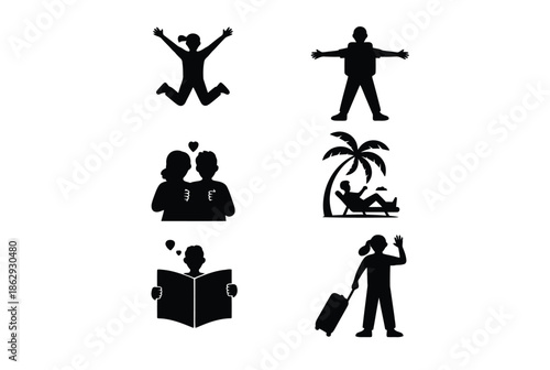 Various icons representing activities and interests isolated on white background, Vector, illustration