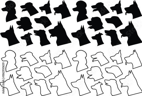 Collection of dog silhouettes isolated on white background, Vector, illustration