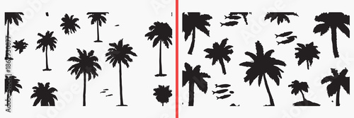 palm tree silhouettes, tropical tree illustration, beach palm vector, summer nature graphics, island tree clipart, exotic plant silhouettes, palm tree icon set, tropical landscape art, vacation design