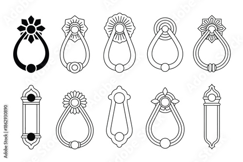 Collection of decorative door knockers isolated on white background, Vector, illustration