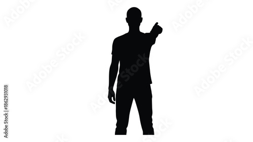 Silhouette of a man giving a thumbs up gesture against white background
