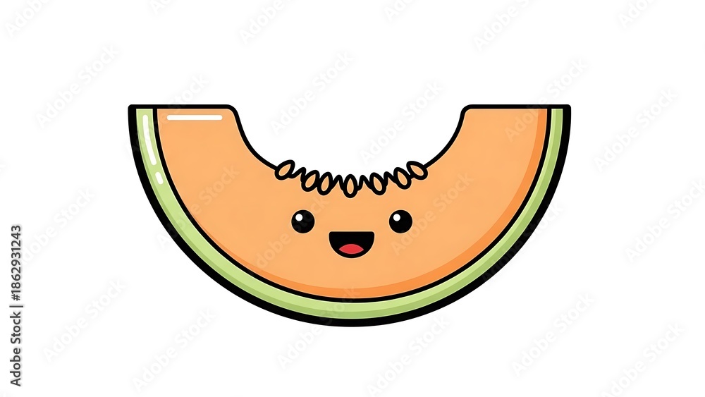 Fototapeta premium Cute Cartoon Canteloupe Slice with Happy Face.