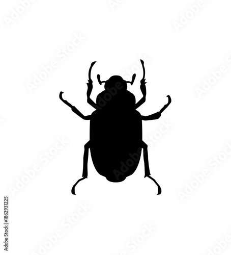 Robust Scarab Beetle Silhouette Top View, Isolated White Background