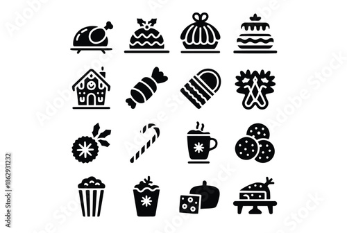 Classic holiday treats and decorations isolated on white background, Vector, illustration