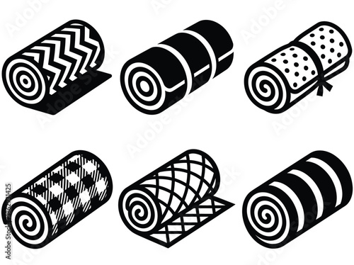 Collection of patterned rolled mats isolated on white background, Vector, illustration