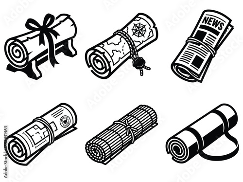 Various rolled objects isolated on white background, Vector, illustration