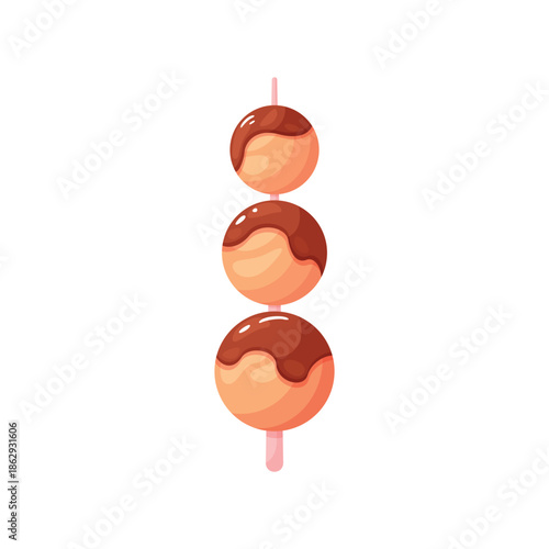 Candy circles on stick with melting chocolate, sugar caramel fantasy tree vector illustration