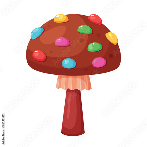 Candy chocolate mushroom, sweet cake fantasy plant of candyland vector illustration