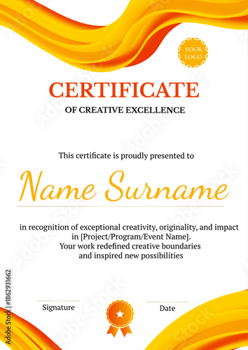 Elegant certificate with flowing wave design, perfect for honoring outstanding creative achievements