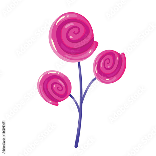 Lollypop magic plant with pink spiral candy canes on branches vector illustration