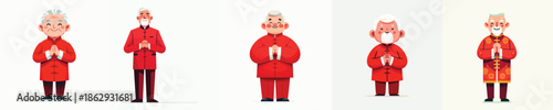 vector of grandfather giving Gong Xi greeting on Chinese New Year