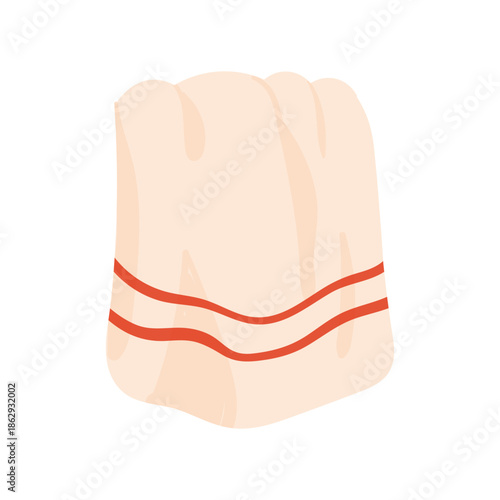 Hanging white towel with red stripes, facial and bath cloth textile vector illustration