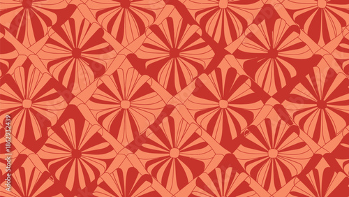 Vibrant Orange & Red Abstract Floral Geometric Pattern - Seamless Decorative Background Element