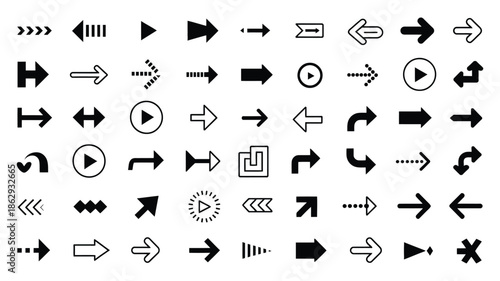 Arrow Big Black Icon Set, Arrow Vector Collection with Modern Simple Arrows for Web Design, User Interface Navigation, App Controls, Website Layouts, Infographics, and Clean Minimal Digital Design