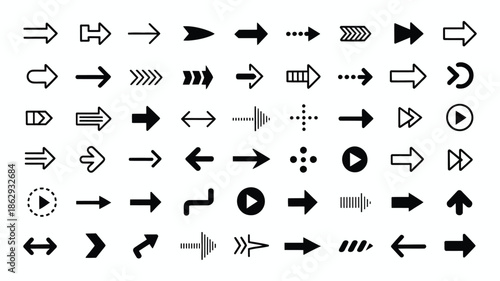 Arrow Big Black Icon Set, Arrow Vector Collection Featuring Modern Simple Arrows for Web Design, UI Navigation, Directional Indicators, Interface Elements, Graphic Design Projects, and Digital Applica
