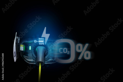 Power cable pump plug in charging power to electric vehicle EV car.