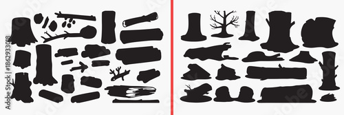 wood log icons, timber silhouette vector, lumber graphic pack, firewood illustration set, wooden material symbols, forestry design icons, natural wood shapes, carpentry resource icons, woodcut silhoue