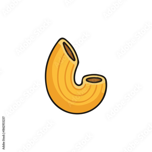 Vector illustration of a single upright curved elbow macaroni pasta piece isolated on white background.