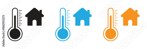 Home temperature control icon set in multiple colors, vector illustration