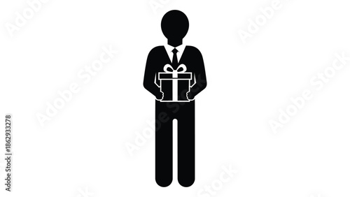 A silhouetted figure holding a gift representing giving and celebration