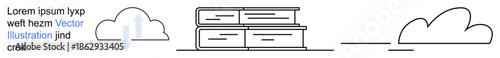 Education, reading, library , digital cloud concepts, data storage, knowledge sharing. Stack of books surrounded by stylized clouds. Education and reading concept