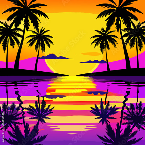tropical sunset with palm trees