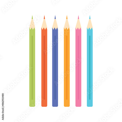 Wooden pencils of different colors in row, drawing tools for school lessons vector illustration