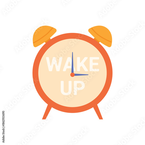 Alarm clock for school kids to get up early in morning with text Wake up vector illustration