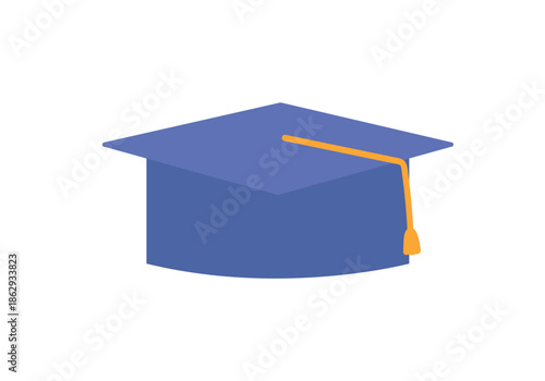 School graduate hat, blue mortarboard cap with tassel for head of student vector illustration
