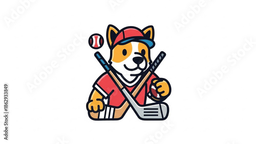 Cartoon dog playing baseball with bat.