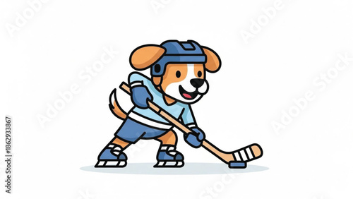 Cartoon dog playing ice hockey.