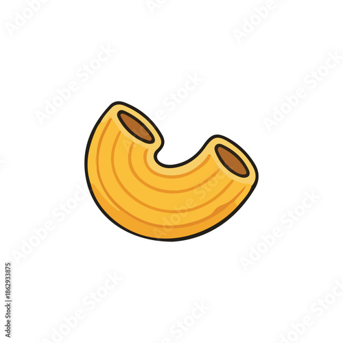 A clean vector illustration of a single elbow macaroni pasta piece isolated on a white background.