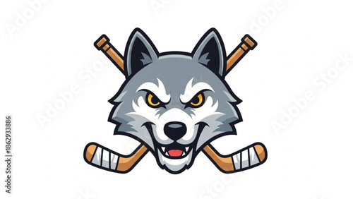 aggressive wolf hockey mascot logo.
