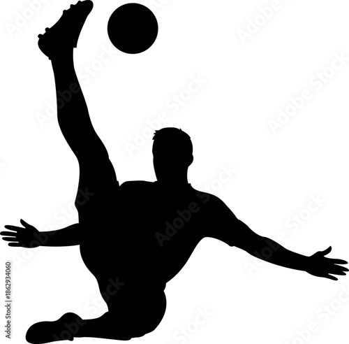 Silhouette of a soccer player performing a dynamic bicycle kick