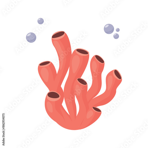 Coral, marine animal and habitat of tropical sea or ocean reefs vector illustration